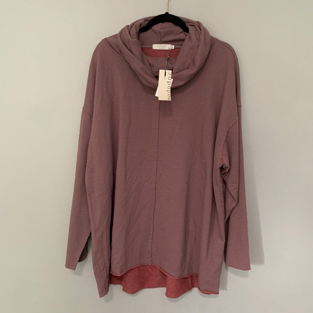 NEW‎ Mododoc Cowl Neck Pullover Women 3X Mauve Striped Raw Hem Oversized Top